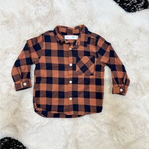 Zara Kids Checkered Button-Down Shirt - Orange and Black